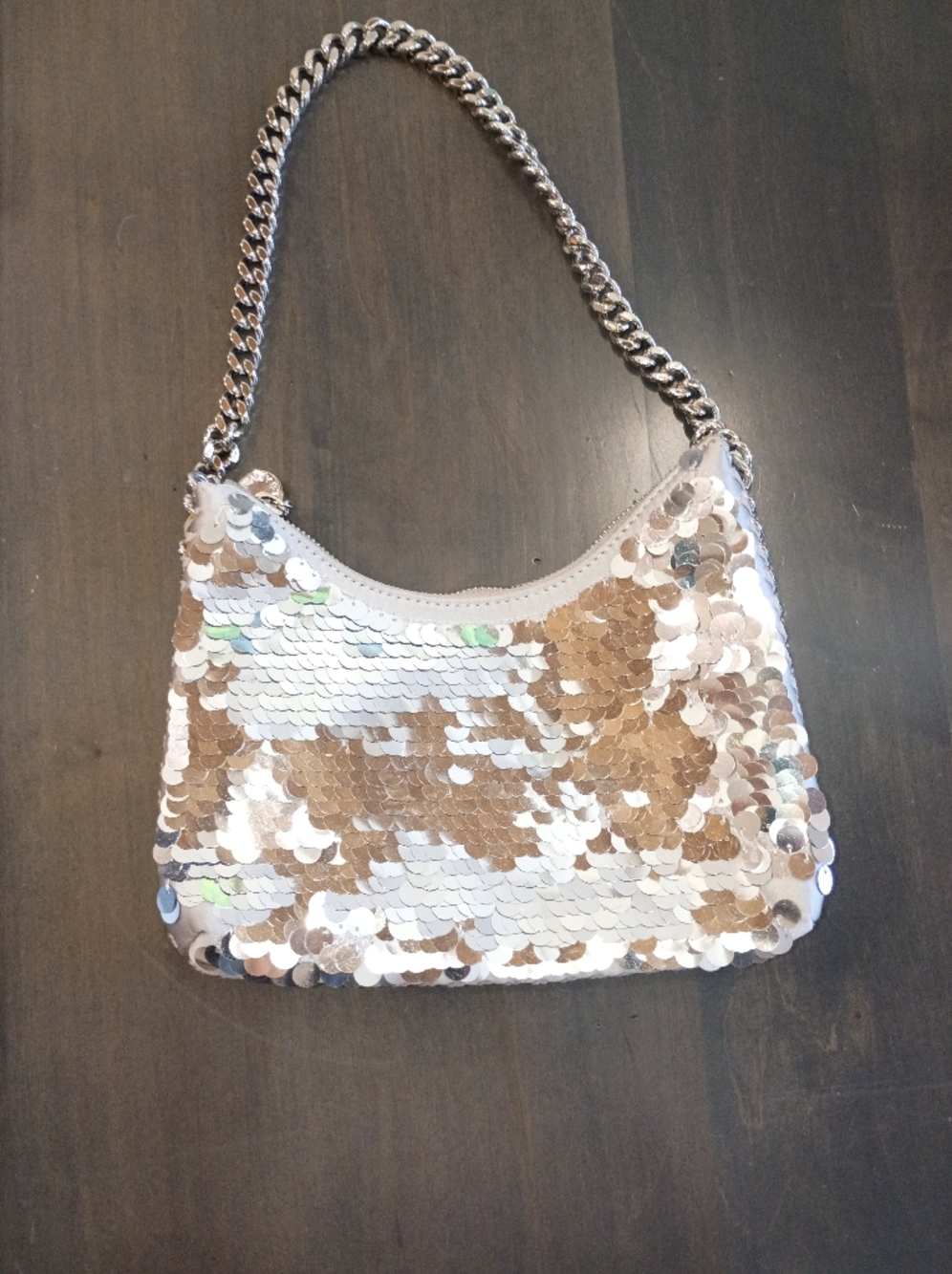 Stella McCartney Falabella Sequin Silver Metallic & Satin Shoulder Bag New - Picture 8 of 14